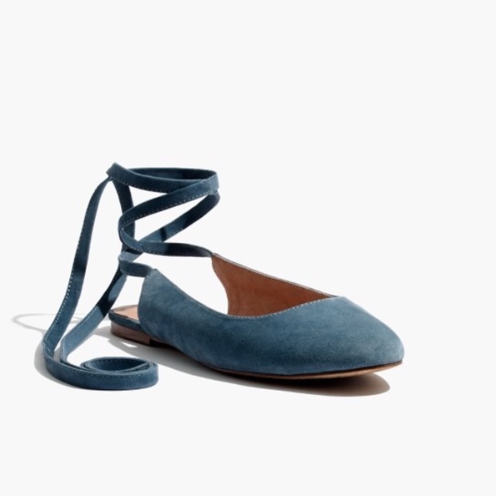Madewell Blue Suede Ankle Wrap Flat